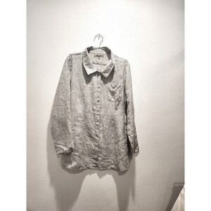 FLAX Linen Button Front‎ Shirt Plaid Natural Beige Size M Made Lithuania NWOT